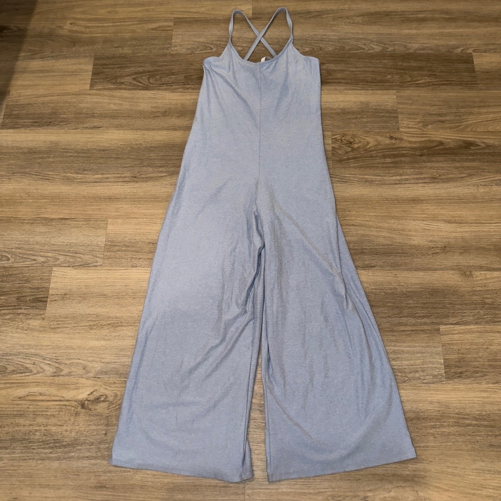 Fabletics Blue Oxford Heather Wide Leg Cross Back Jumpsuit FN0027 Medium NEW